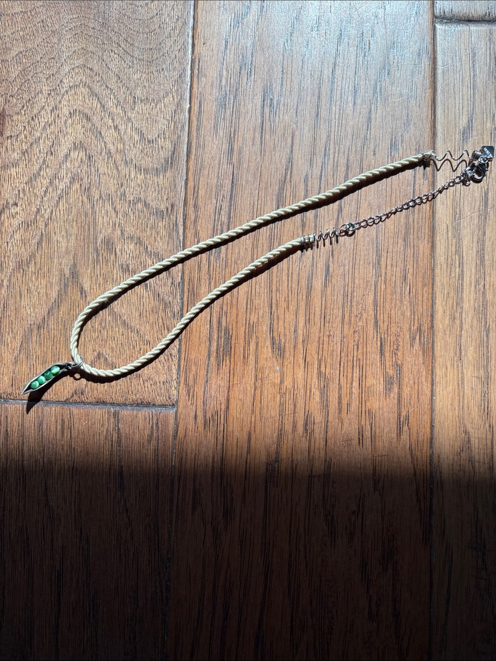 Cookie Lee Beige Braided Necklace with Green Peas in a Pod